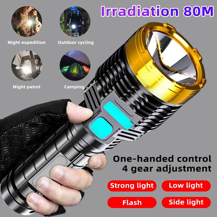 Outdoor Portable Flashlight  Home Built-in Battery Rechargeable Multi-function Torch Super Bright ABS Strong Light Focusing Led