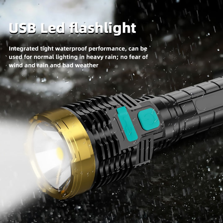 Outdoor Portable Flashlight  Home Built-in Battery Rechargeable Multi-function Torch Super Bright ABS Strong Light Focusing Led